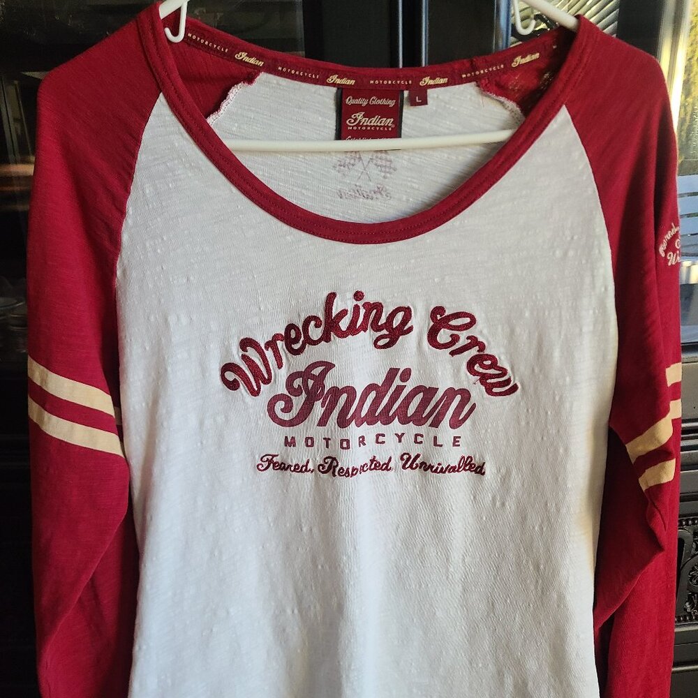 Indian Motorcycle Embroidered Wrecking Crew Large Long Sleeve Jersey Shirt